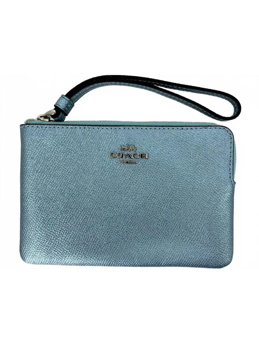 Coach Metallic Blue Leather Wristlet Wallet